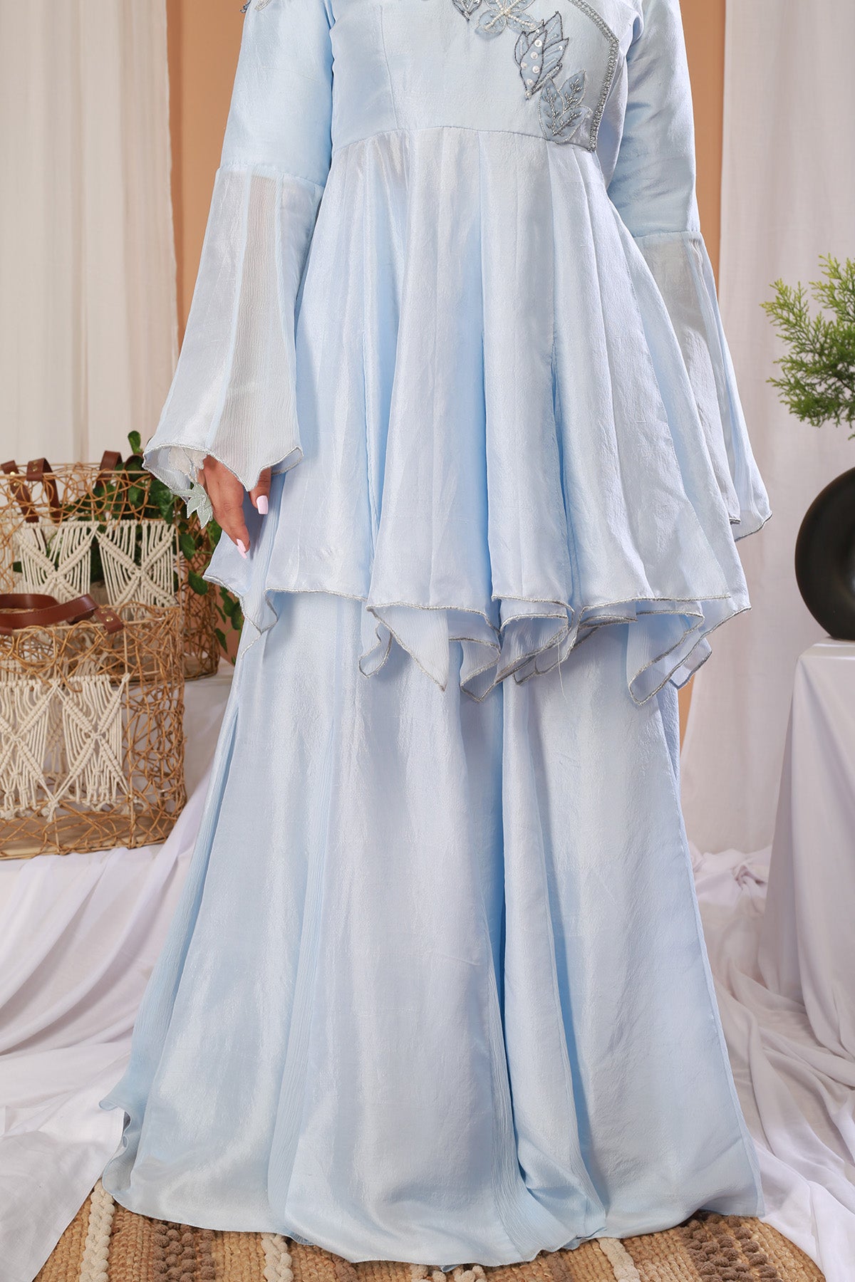 Blue Embellished Palazzo Set