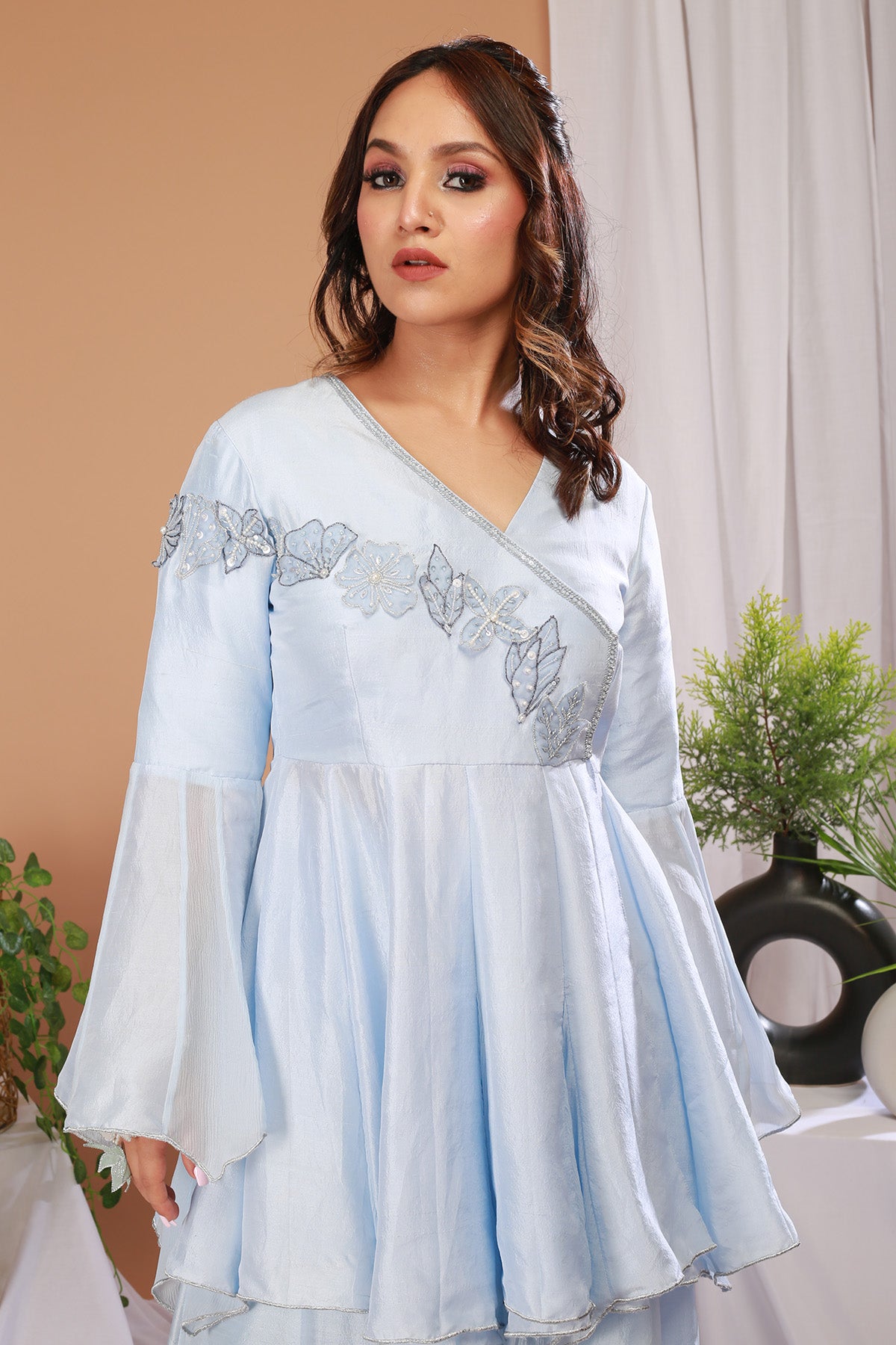 Blue Embellished Palazzo Set