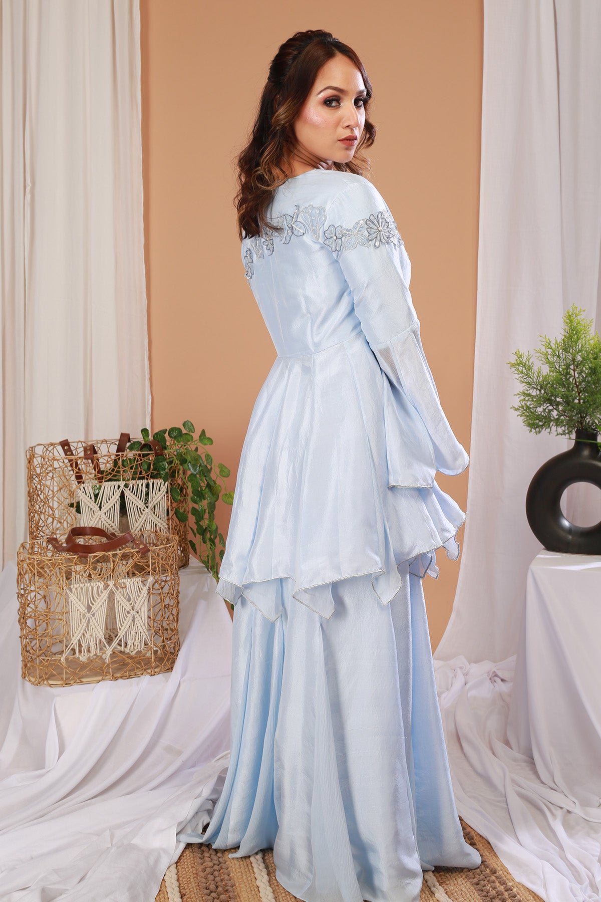 Blue Embellished Palazzo Set