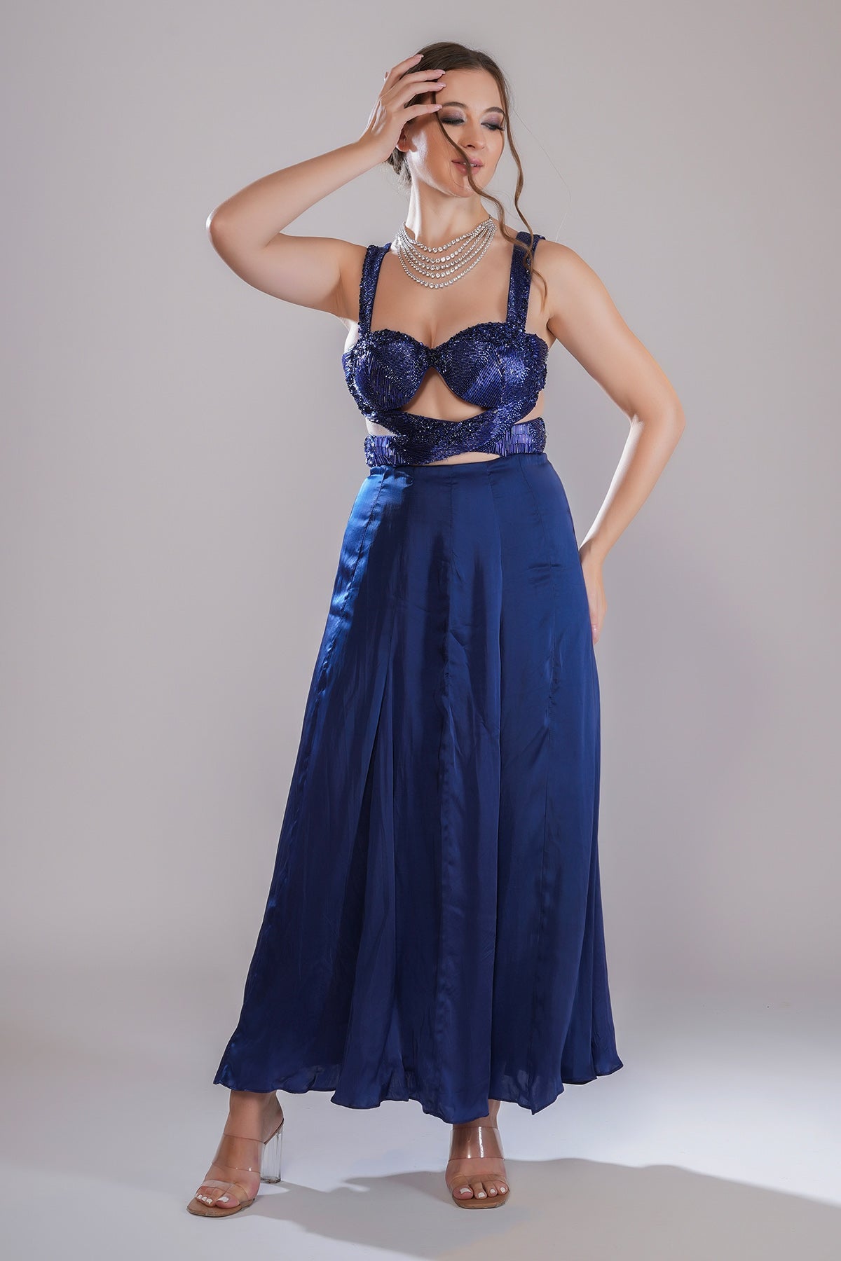 Buy Blue Embellished Pleated Dress by Smita Shrinivas for women online at ScrollnShops