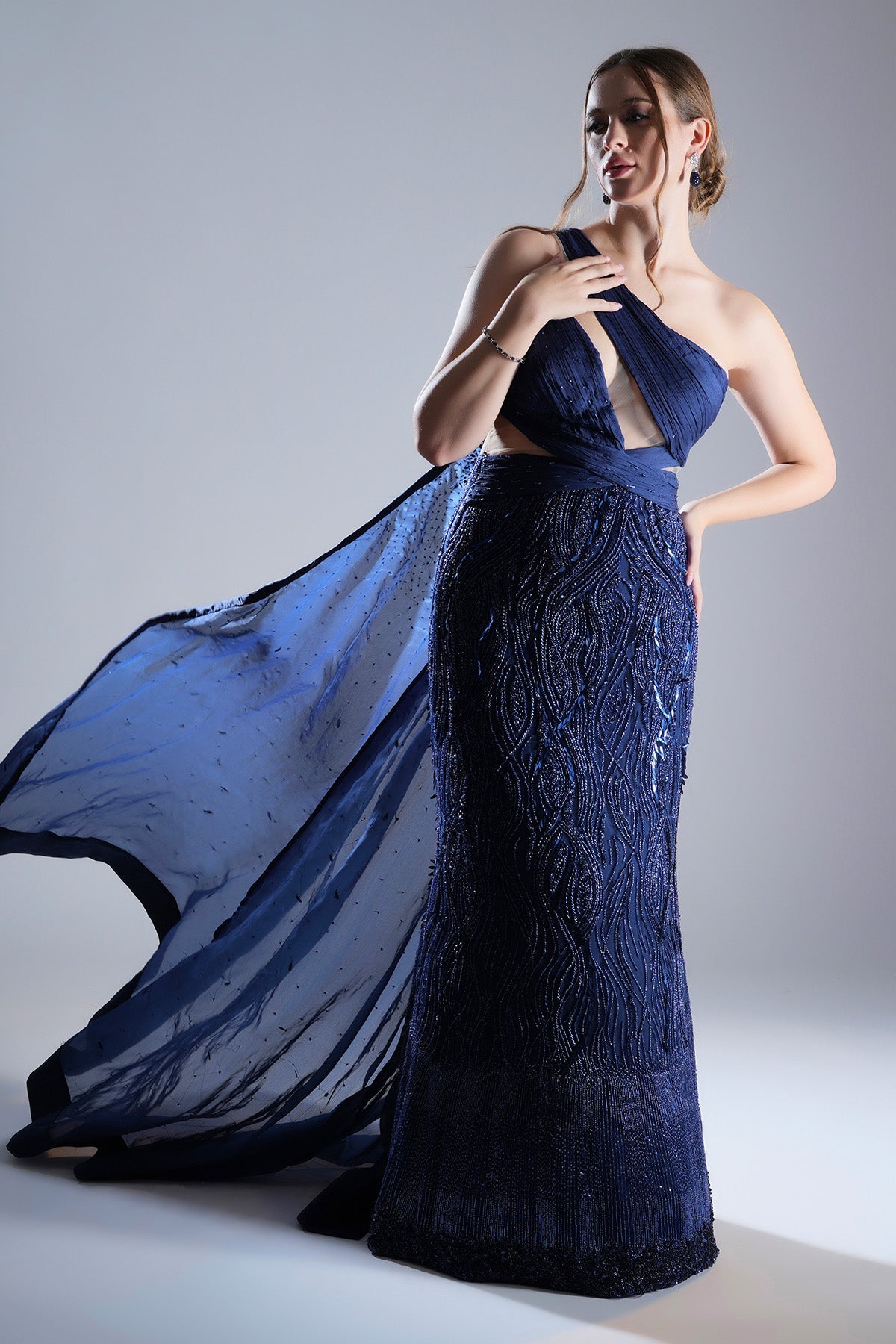 Buy Blue Embellished Pleated Gown by Smita Shrinivas for women online at ScrollnShops