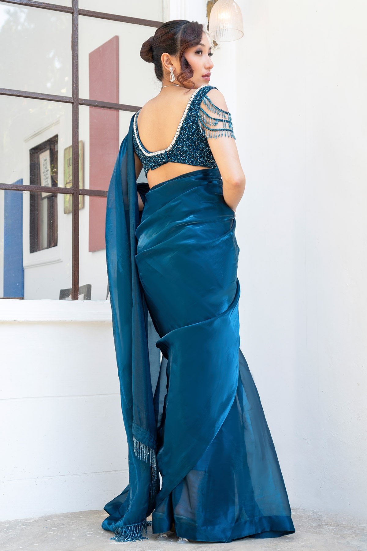 Blue Embellished Saree & Blouse