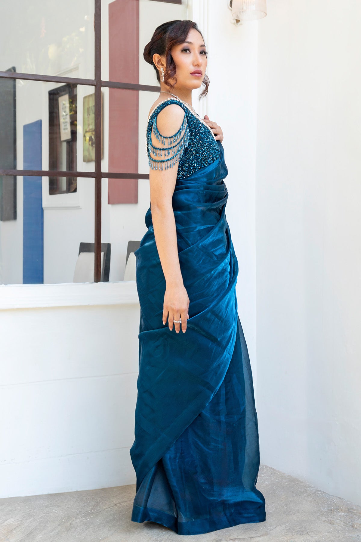 Blue Embellished Saree & Blouse