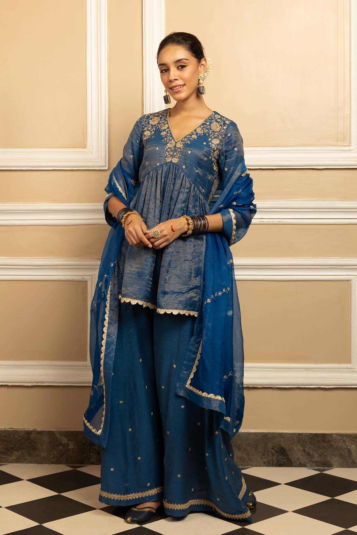 Buy Blue Embellished Sharara Set by Dohr India for women online at ScrollnShops