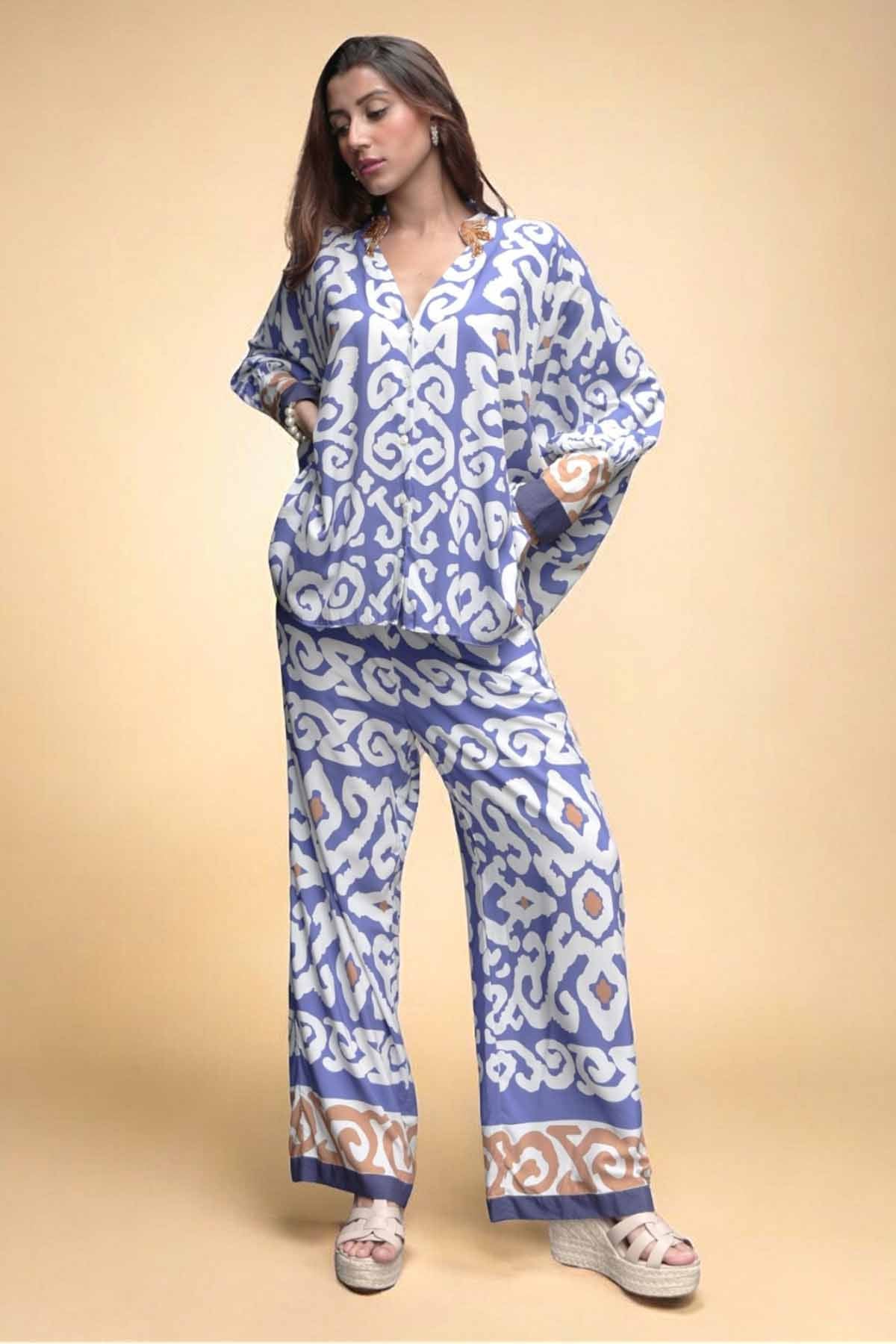 Svamsa Blue Embellished Shirt & Pants for women online at ScrollnShops