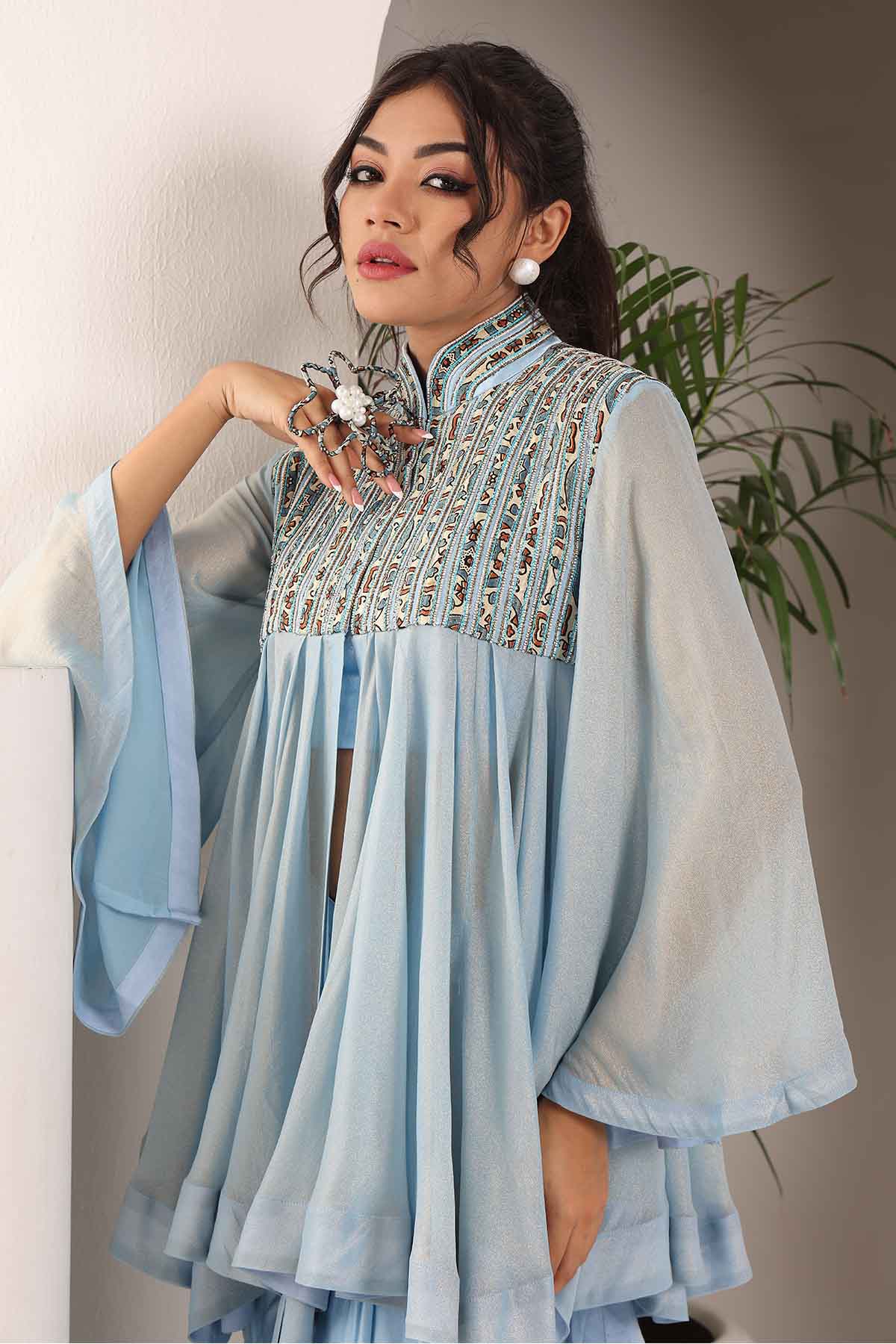 Blue Embellished Top & Dhoti
