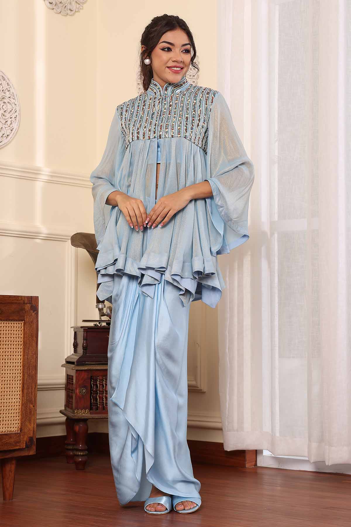 Sejal Kamdar Blue Embellished Top & Dhoti for women online at ScrollnShops