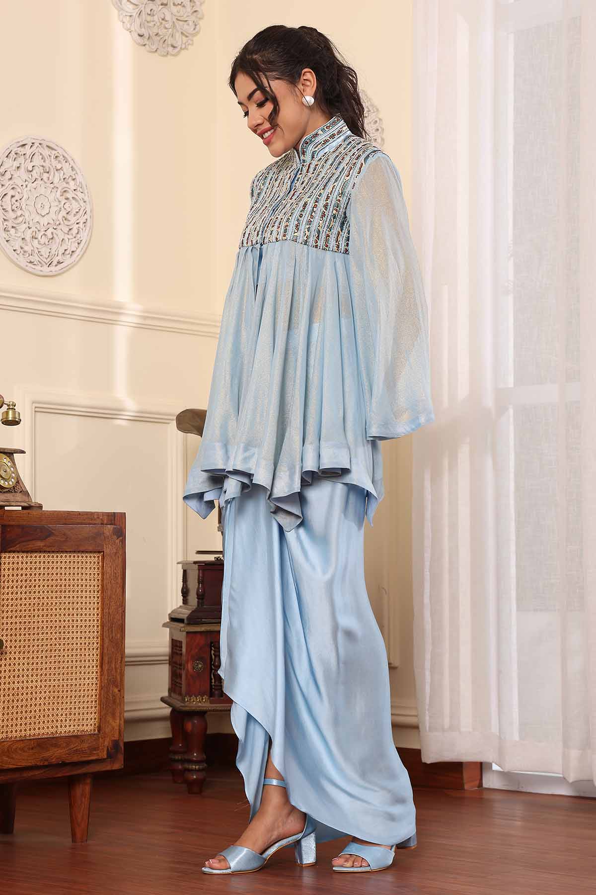 Blue Embellished Top & Dhoti