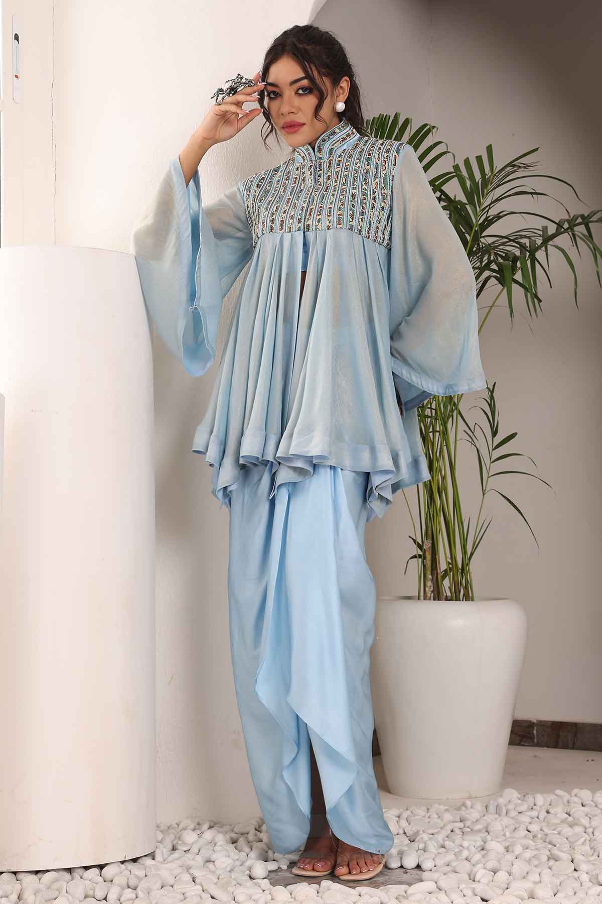 Blue Embellished Top & Dhoti
