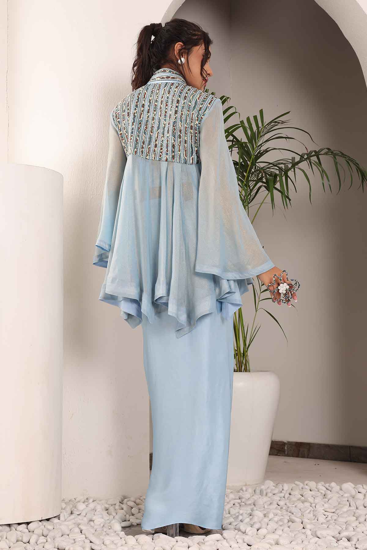 Blue Embellished Top & Dhoti