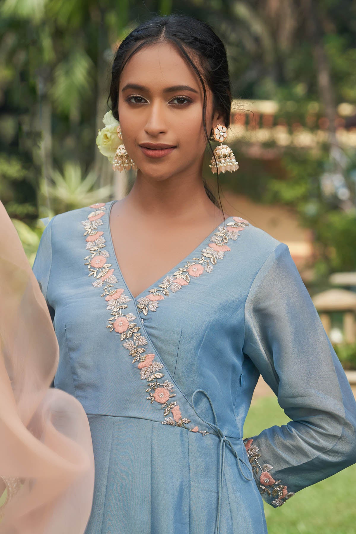 Blue Tissue Organza Anarkali Set