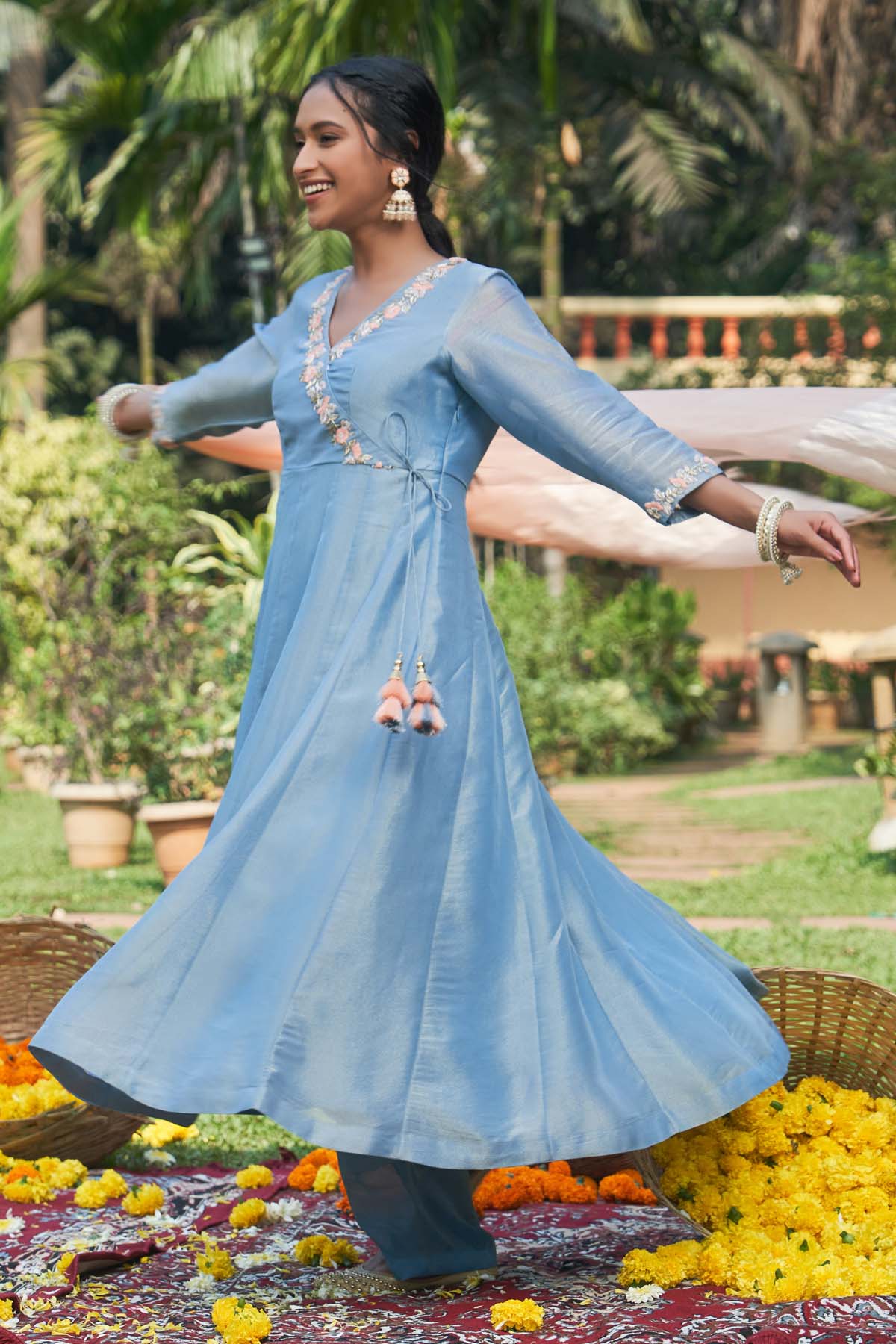 Blue Tissue Organza Anarkali Set
