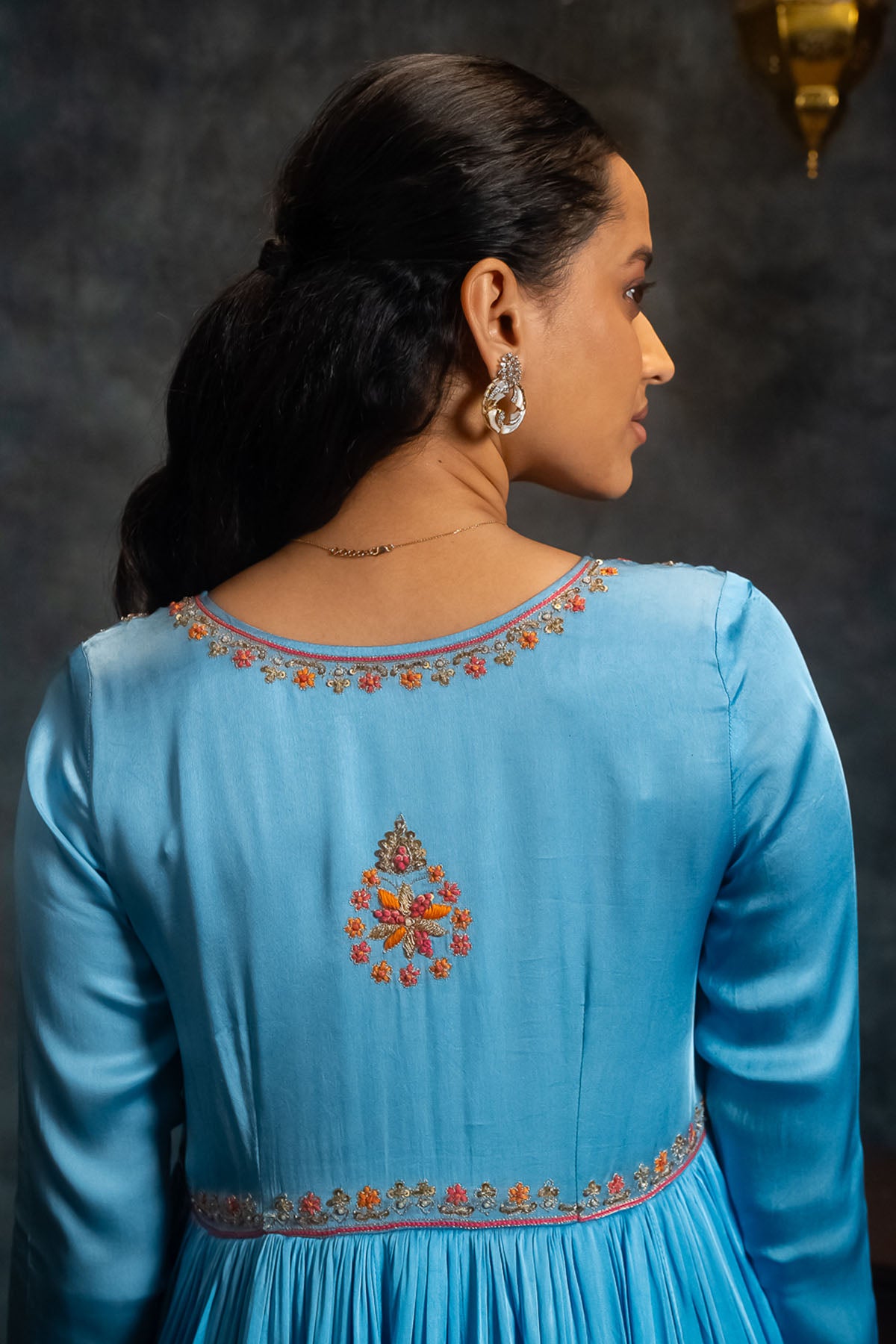Bright Blue Gather Anarkali Set