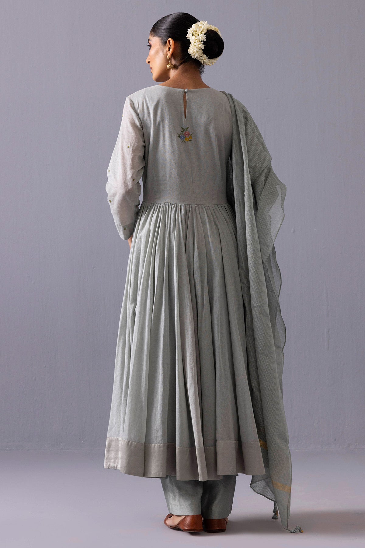 Blue Embroidered Anarkali Set