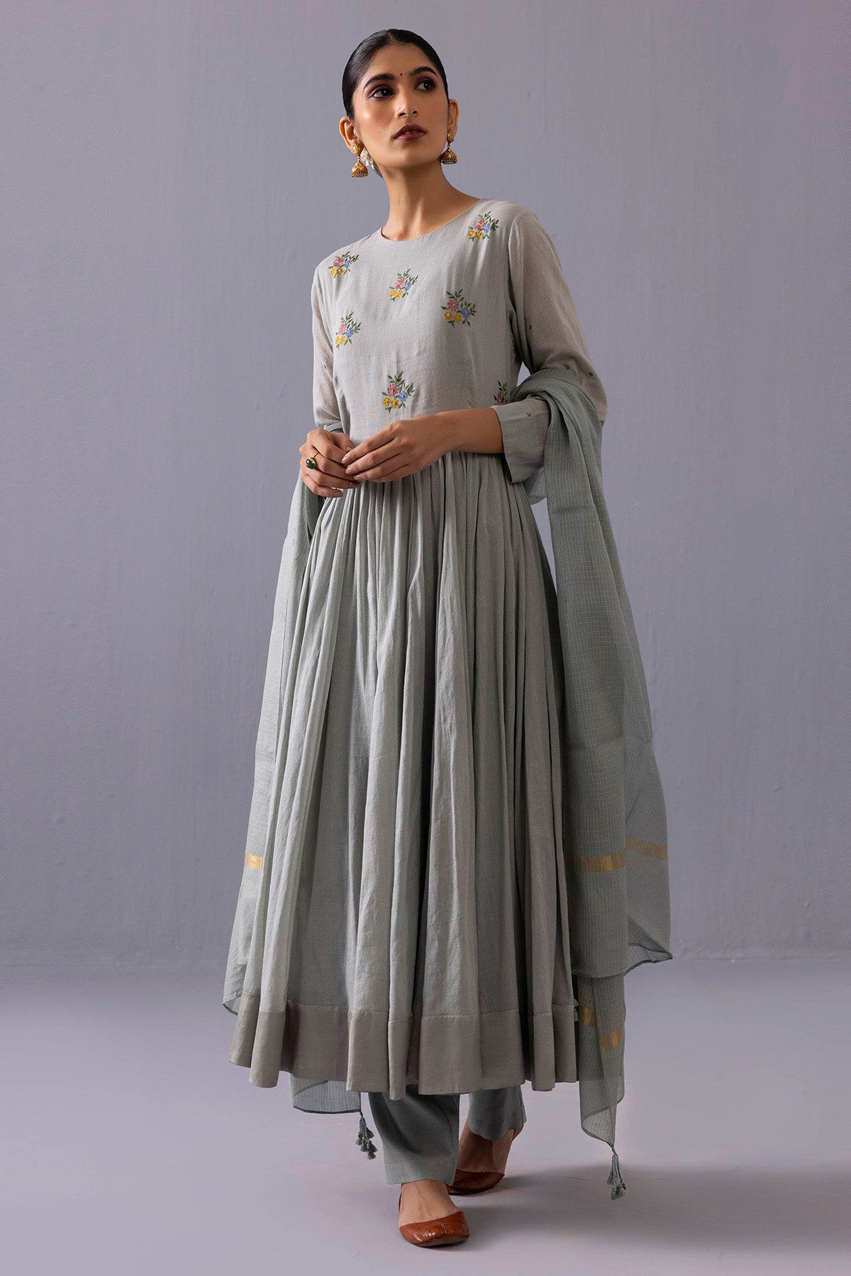 Blue Embroidered Anarkali Set