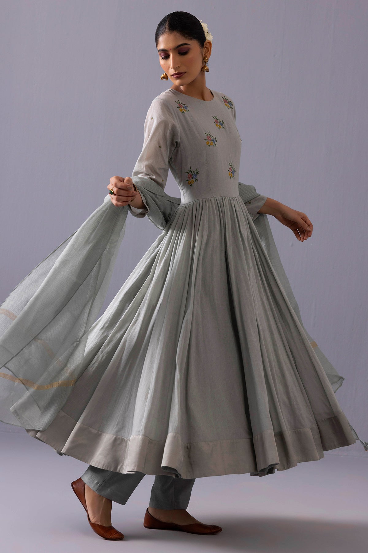 Blue Embroidered Anarkali Set