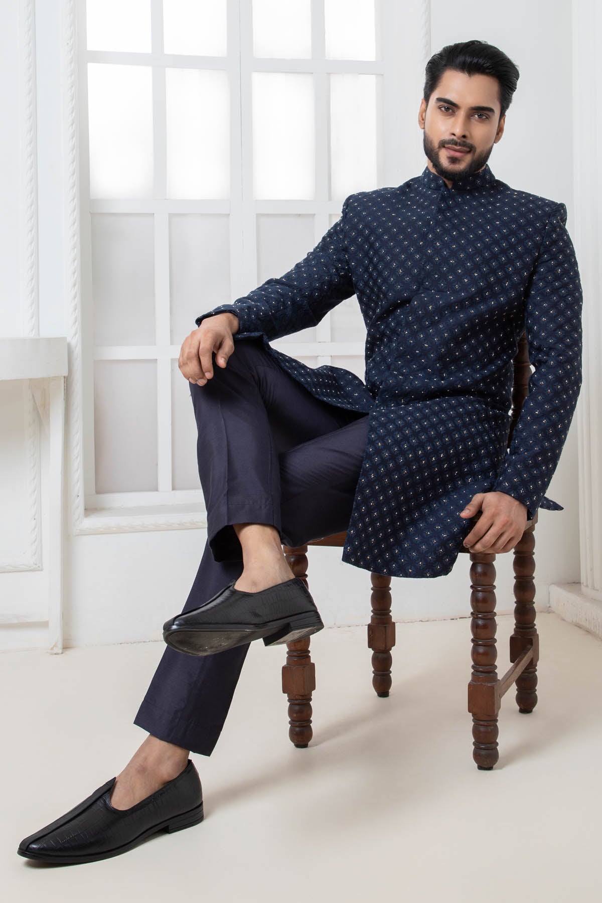 Blue Embroidered Bandhagala Set