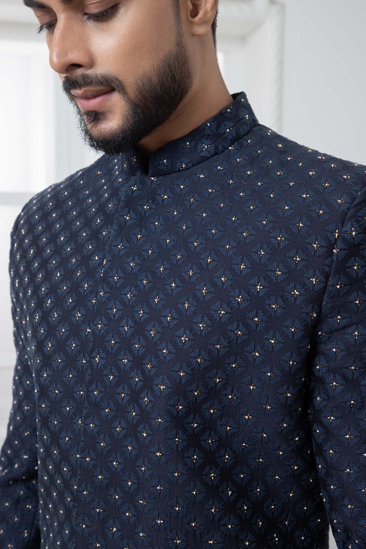 Blue Embroidered Bandhagala Set