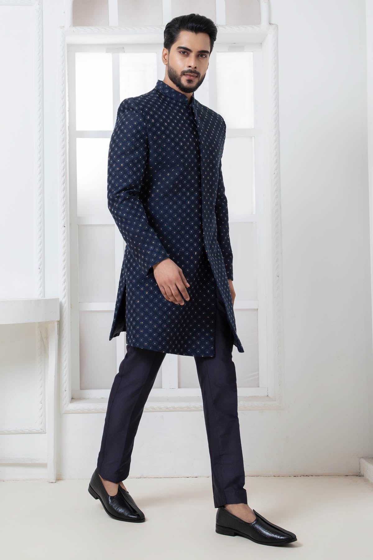 Blue Embroidered Bandhagala Set