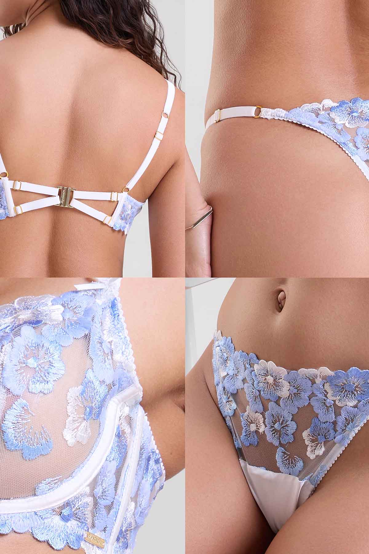 Blue Embroidered Bra & Thong