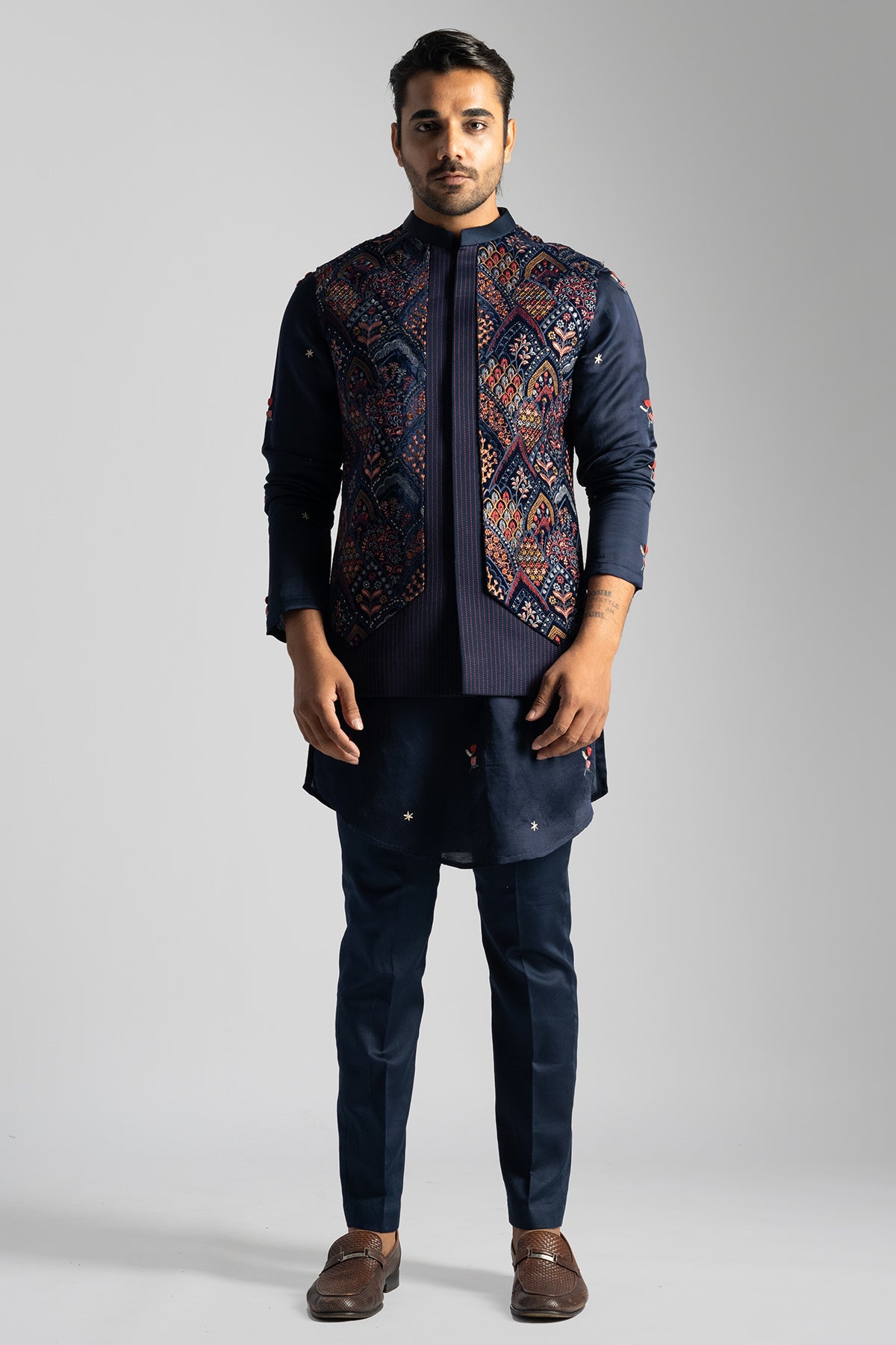 Blue Embroidered Bundi Jacket