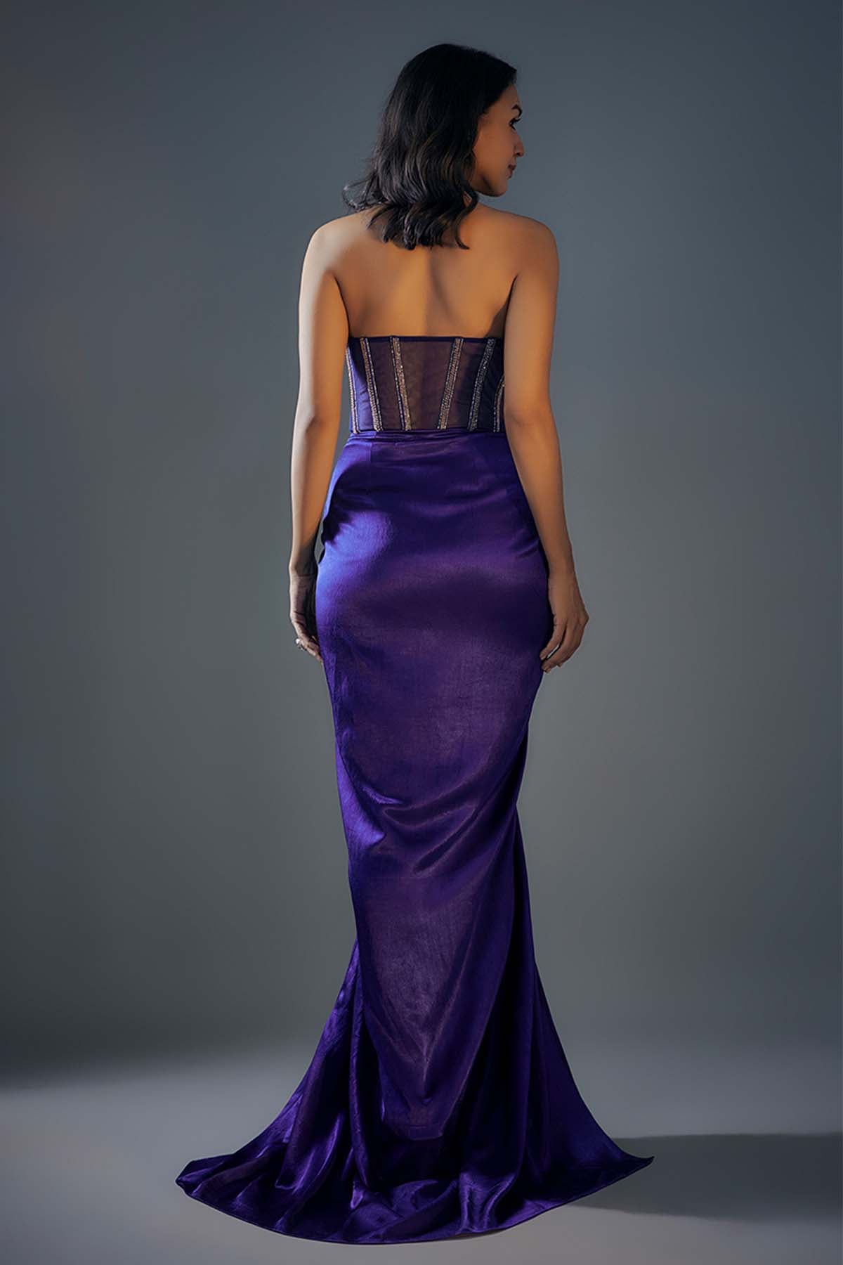 Embroidered Blue Drape Gown