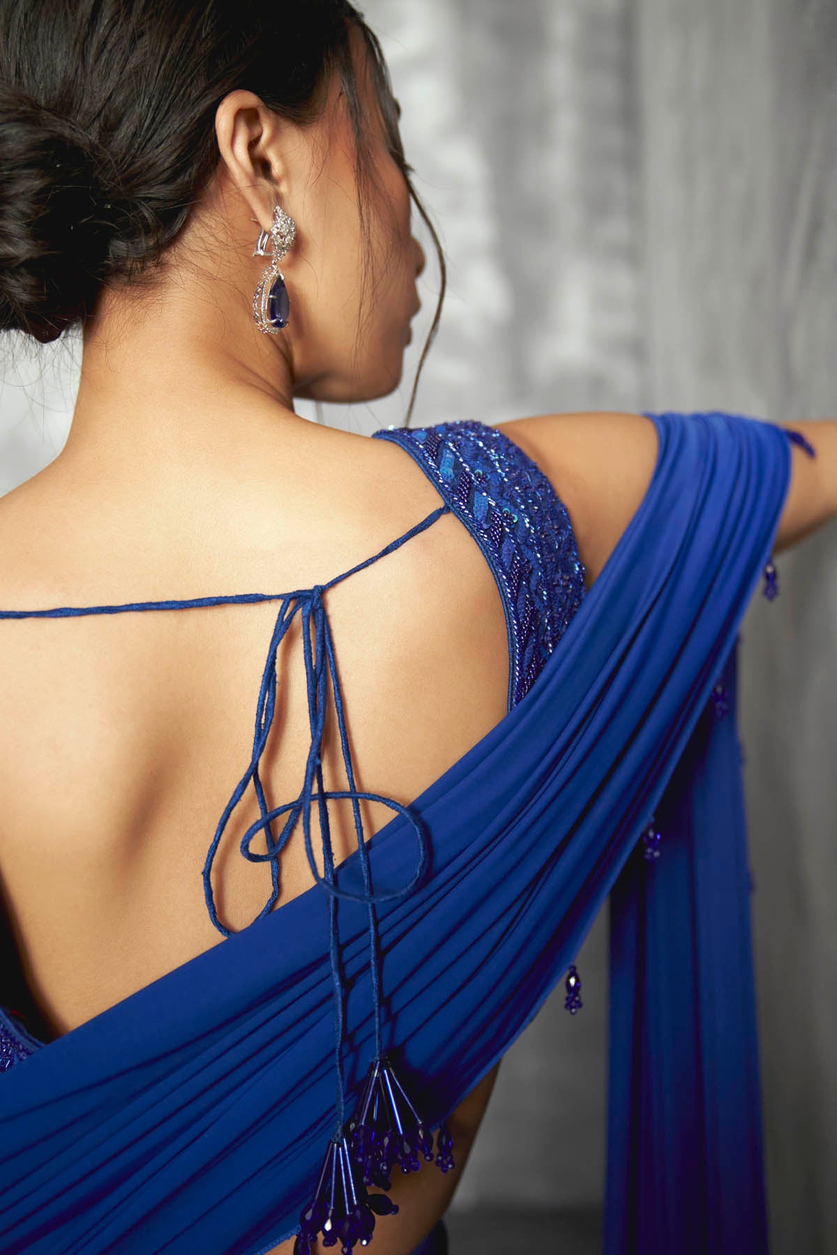 Blue Embroidered Drape Skirt Set