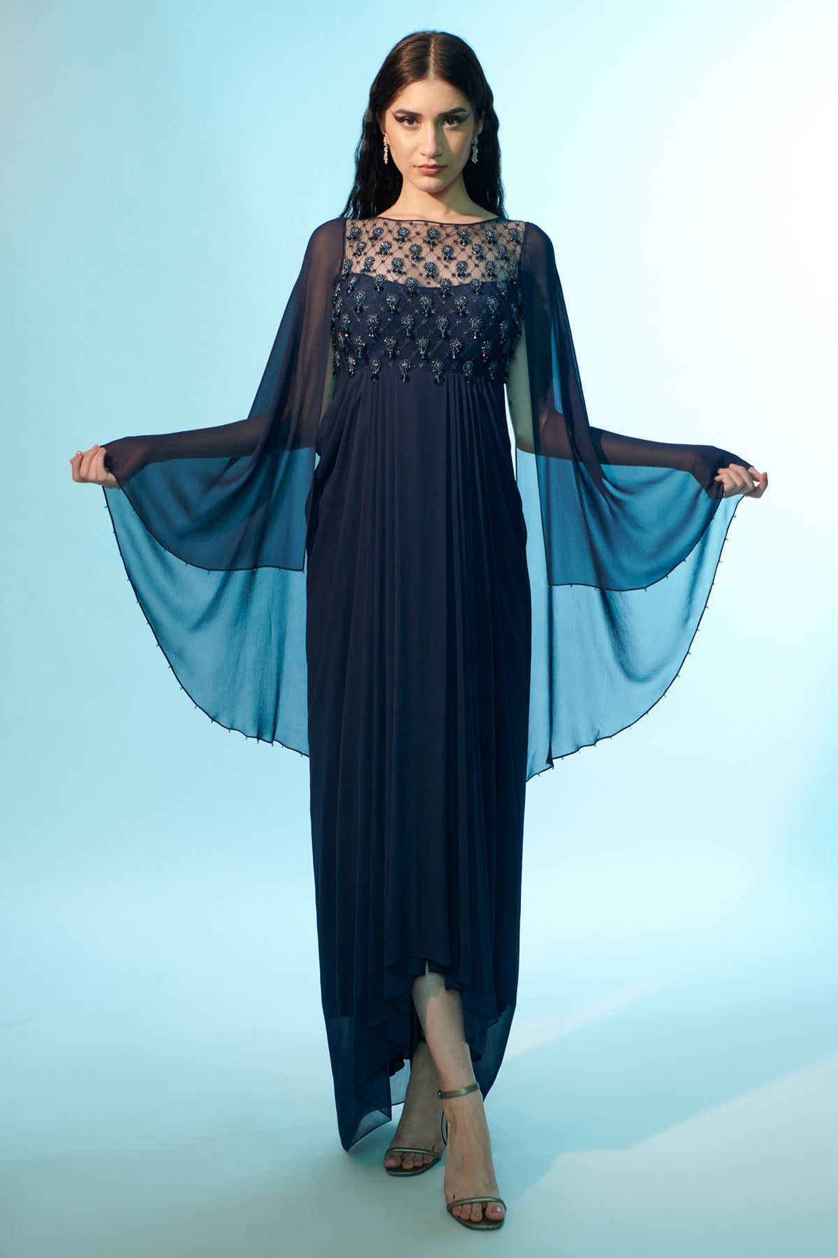 Anjali Kanwar Blue Embroidered Draped Dress for women online at ScrollnShops