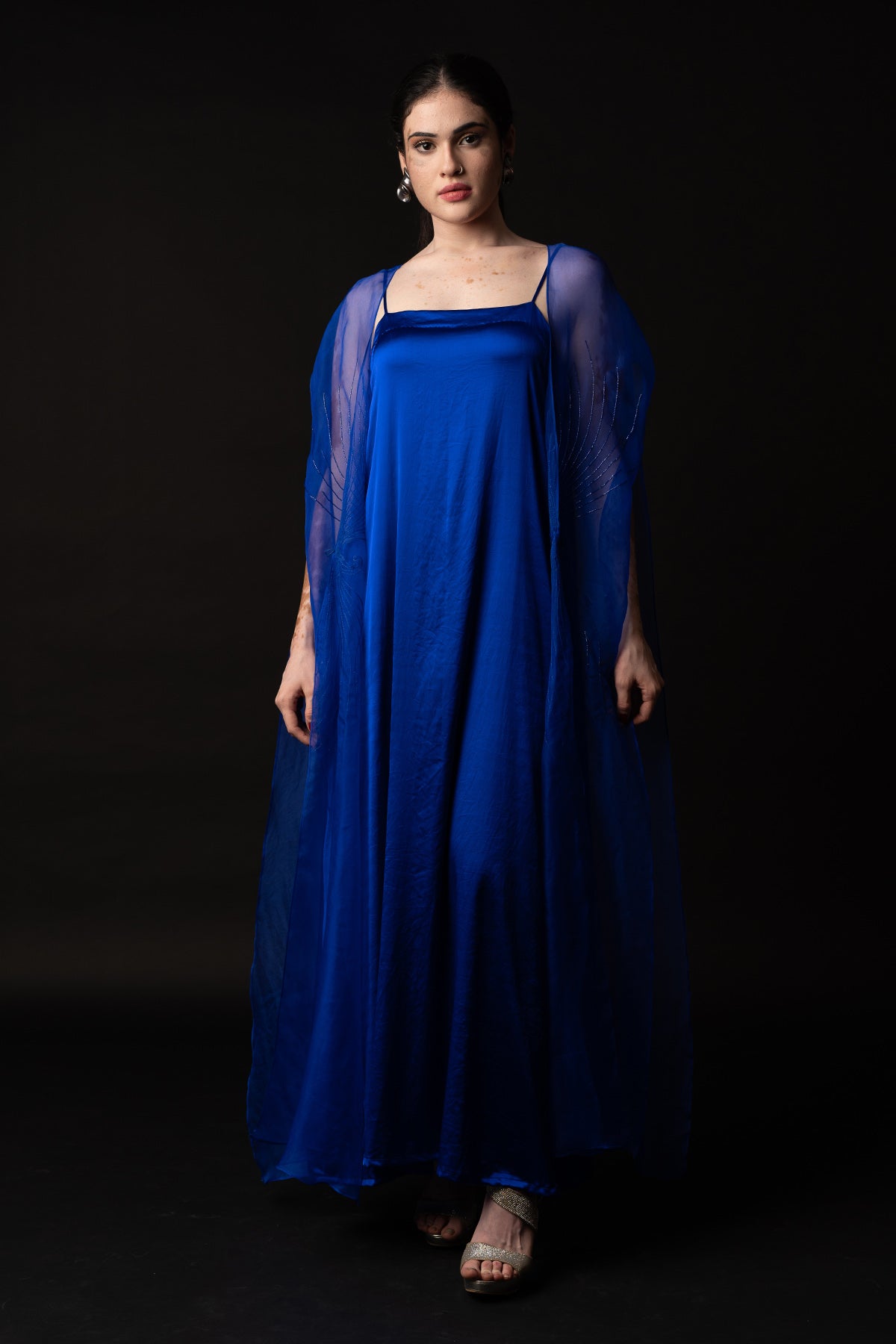 Blue Embroidered Dress & Cape