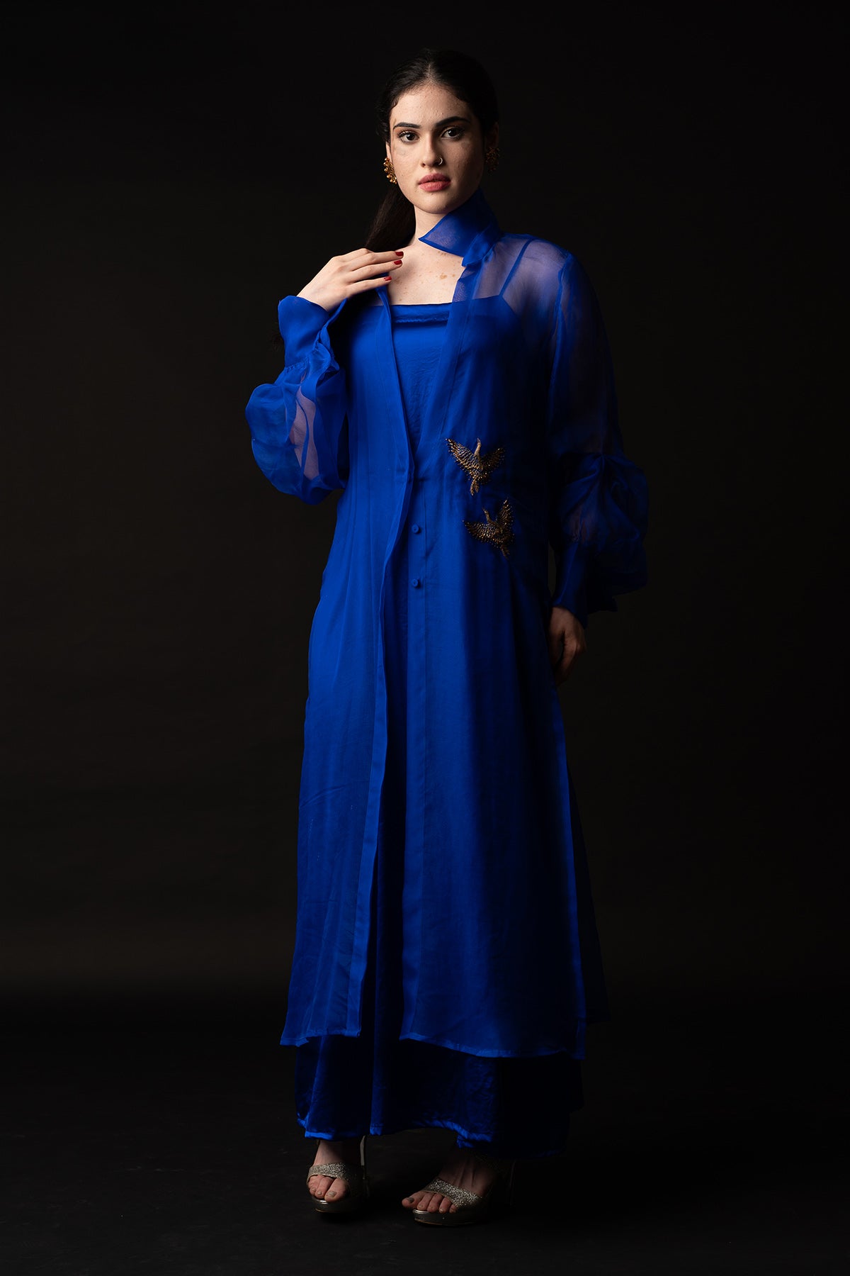 Blue Embroidered Dress & Shirt
