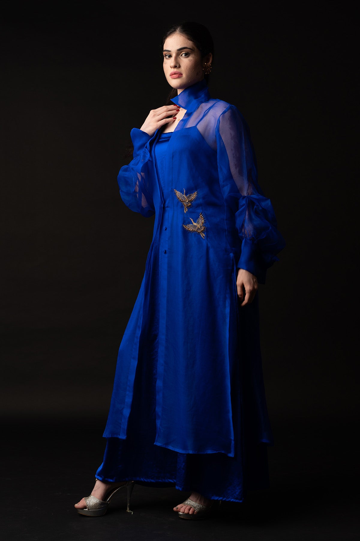 Blue Embroidered Dress & Shirt