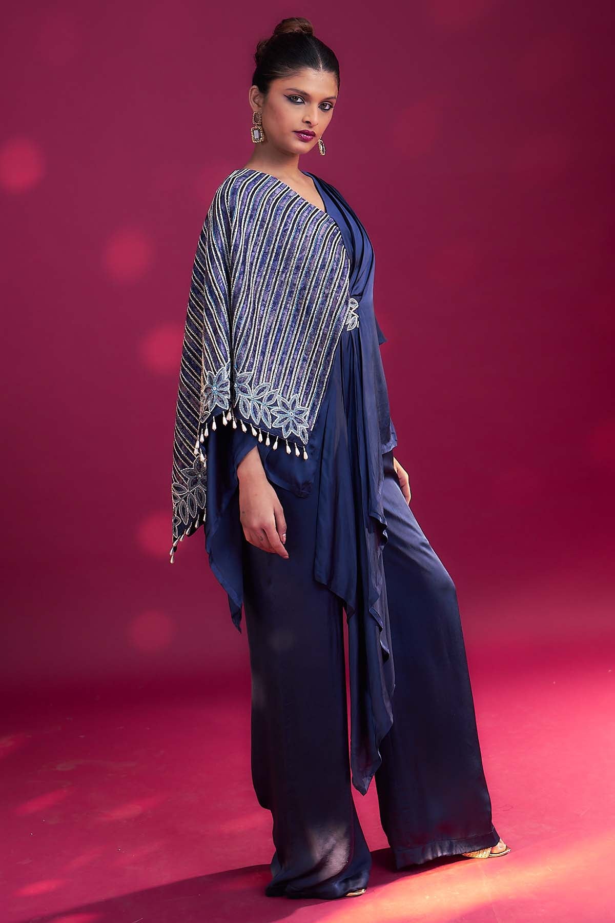 Blue Embroidered Flap Jumpsuit