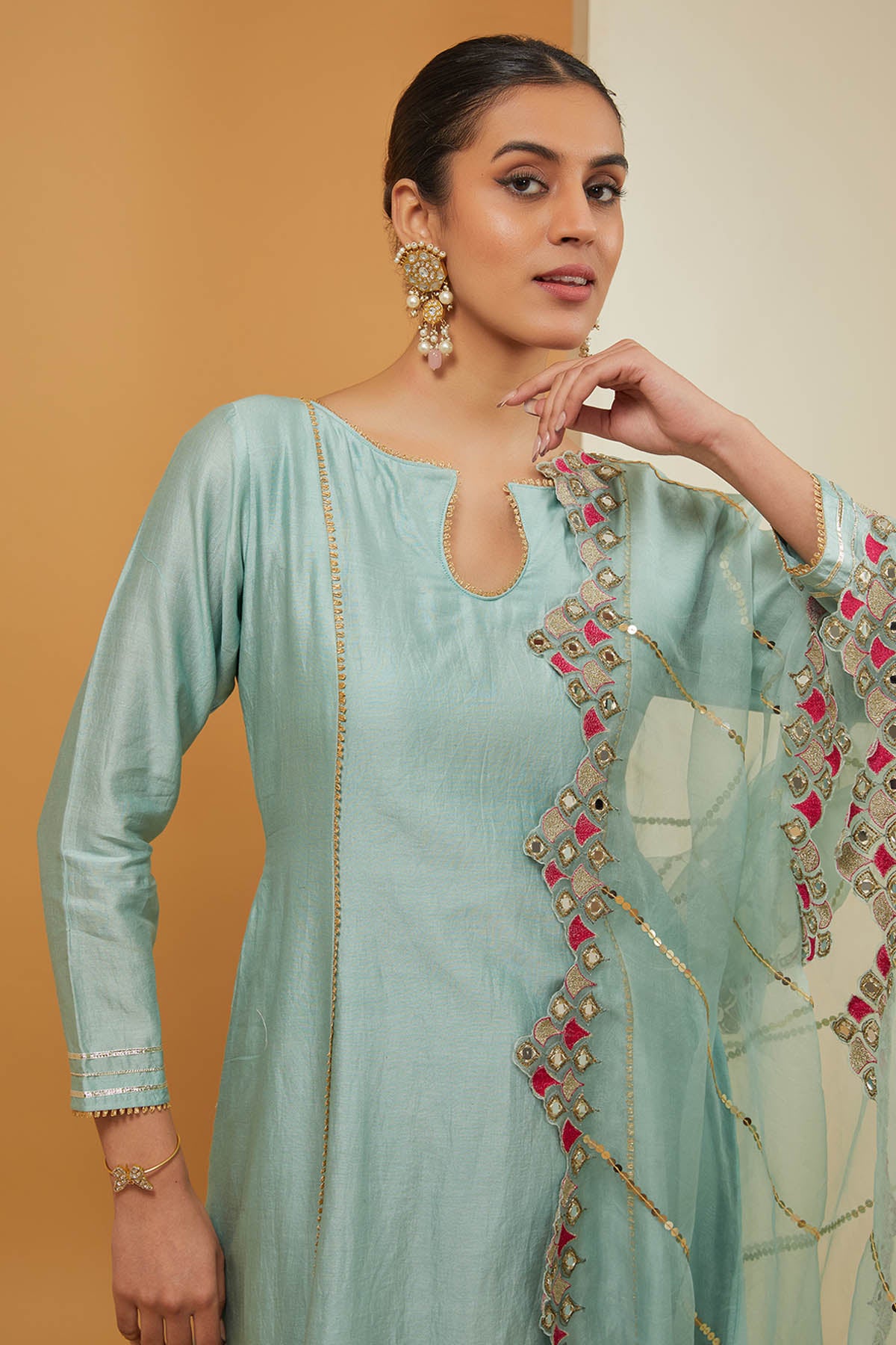 Blue Embroidered Flare Kurta Set