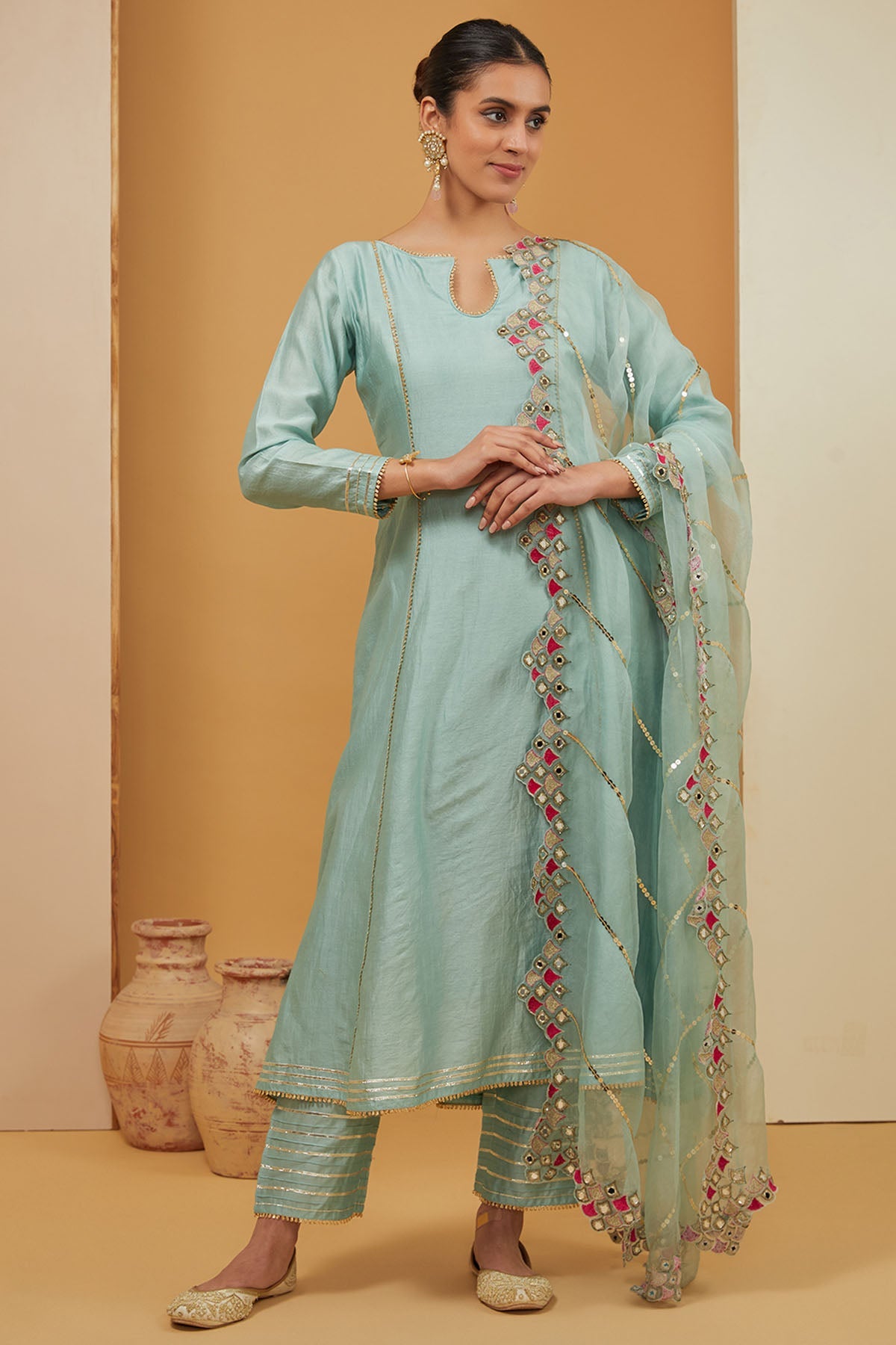 Neha Khullar Blue Embroidered Flare Kurta Set for women online at ScrollnShops