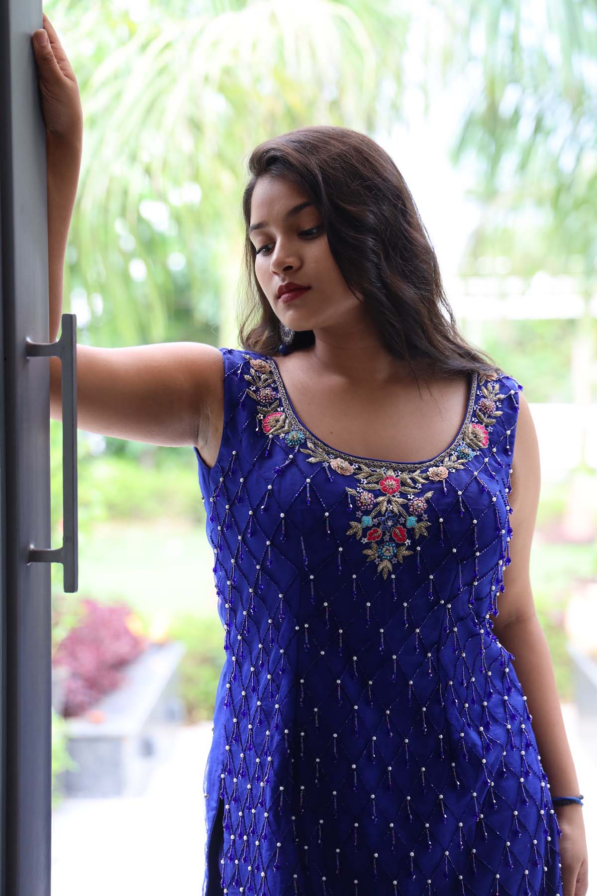 Blue Embroidered Gharara Set