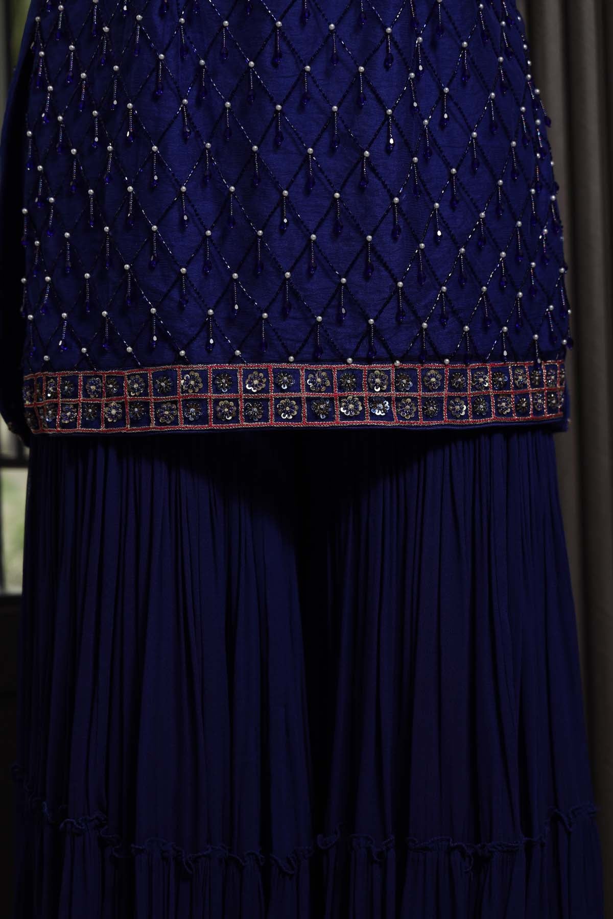 Blue Embroidered Gharara Set