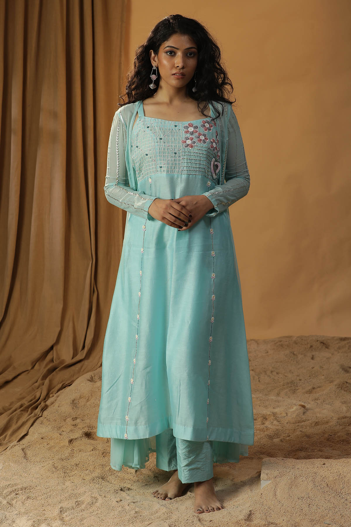 Arpita Sulakshana Blue Embroidered Jacket & Dress for women online at ScrollnShops