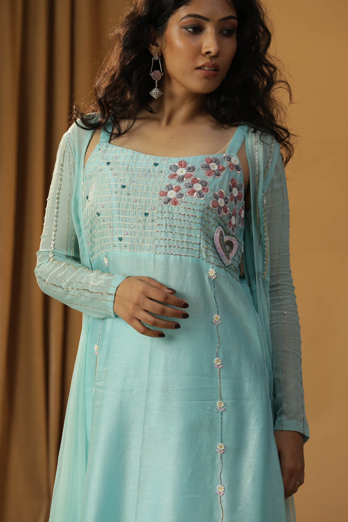 Blue Embroidered Jacket & Dress