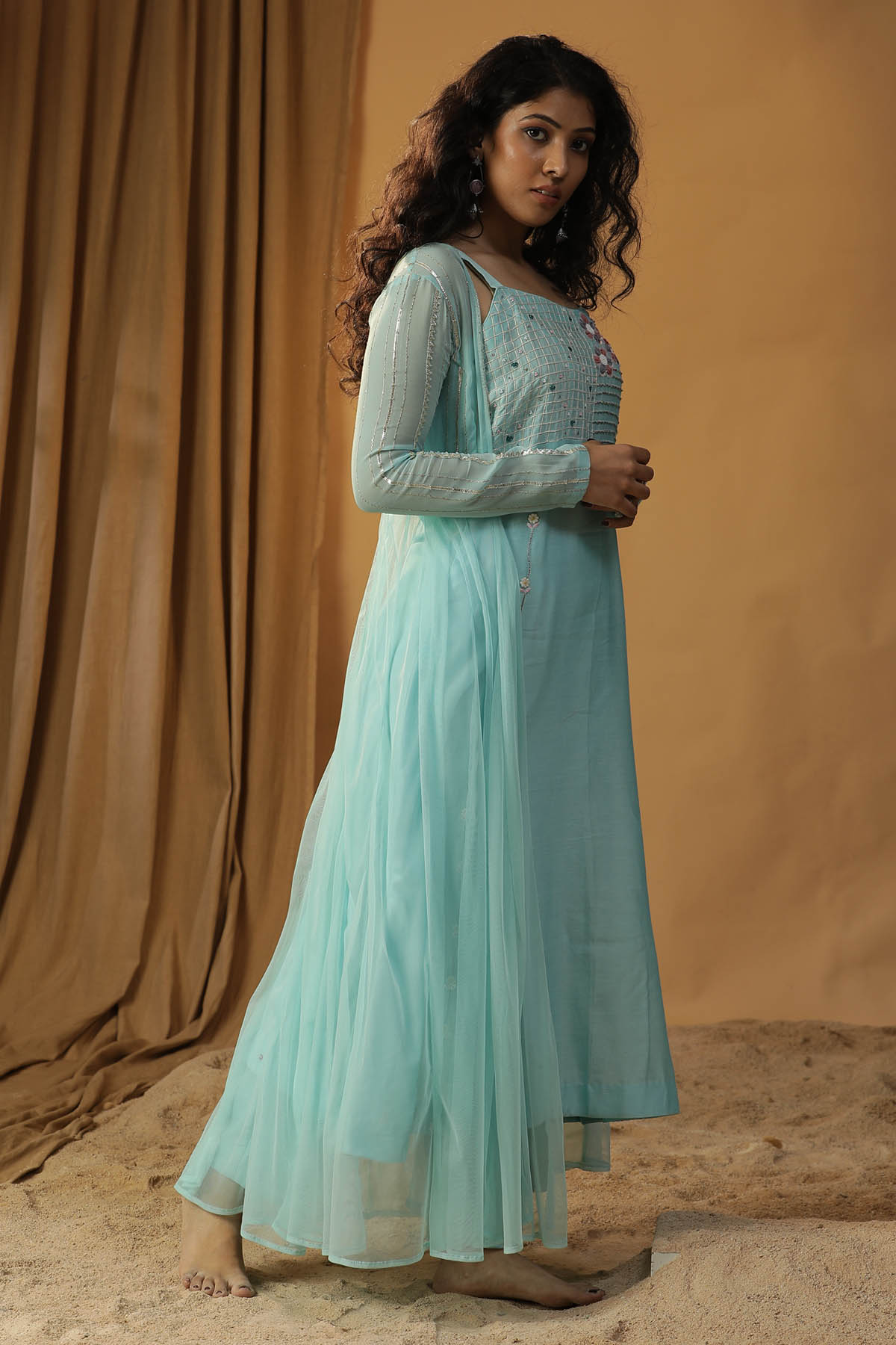 Blue Embroidered Jacket & Dress