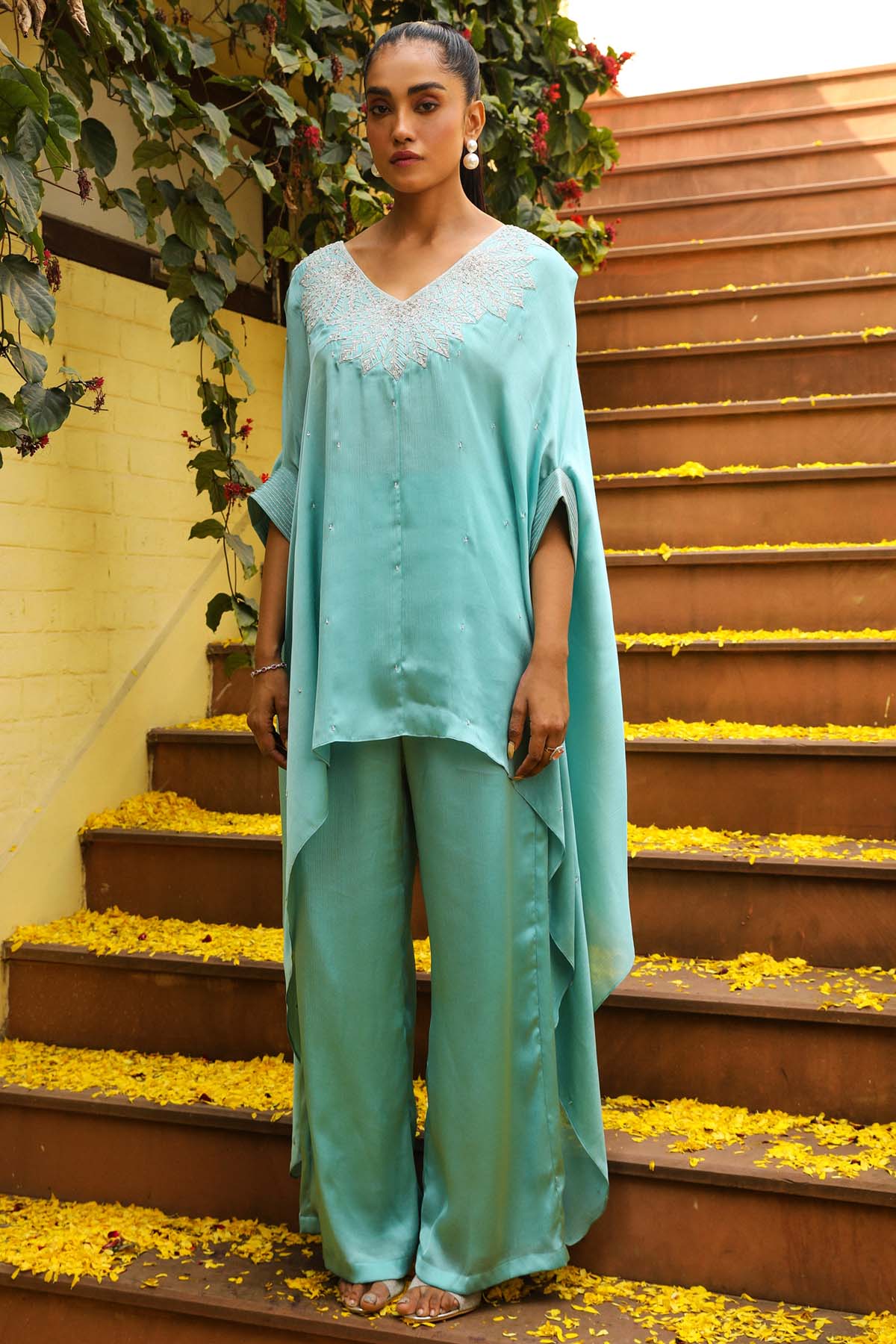 Buy Sky Blue Chiffon Kaftan Set Online