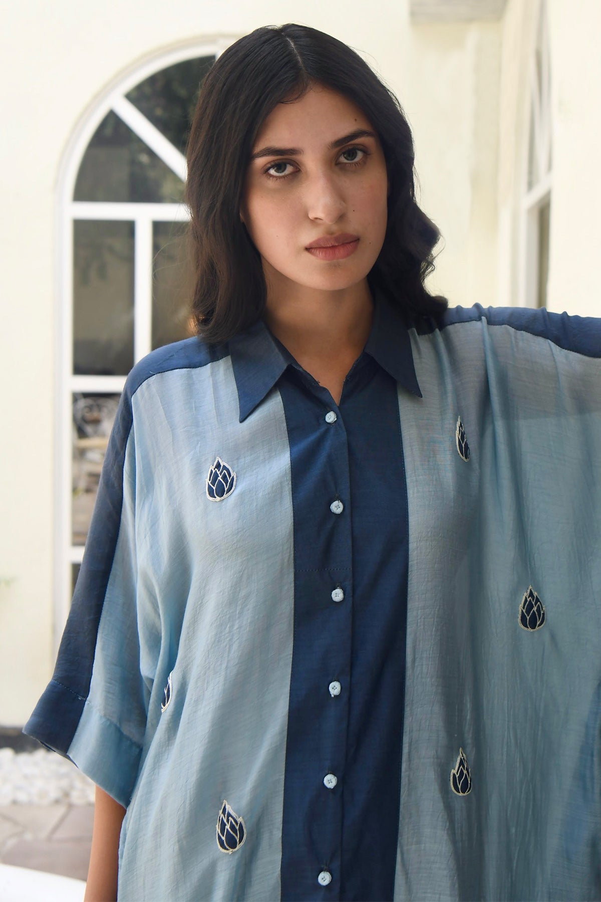 Blue Embroidered Kaftan Shirt