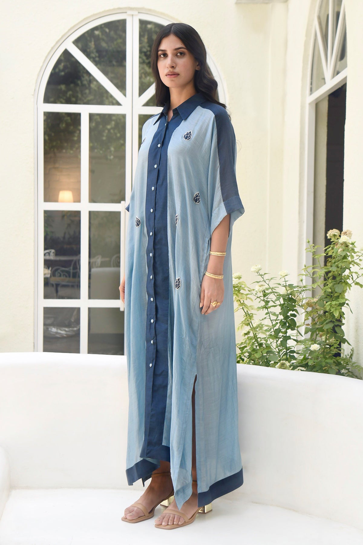 Blue Embroidered Kaftan Shirt