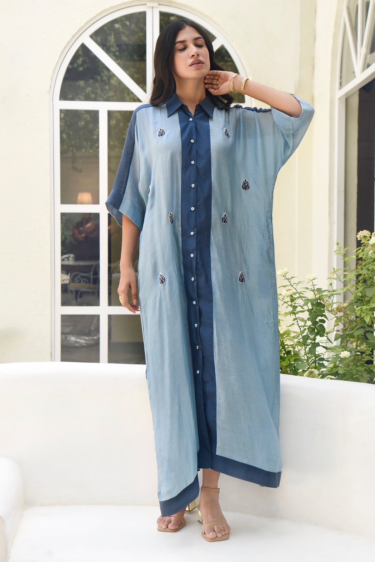 Blue Embroidered Kaftan Shirt