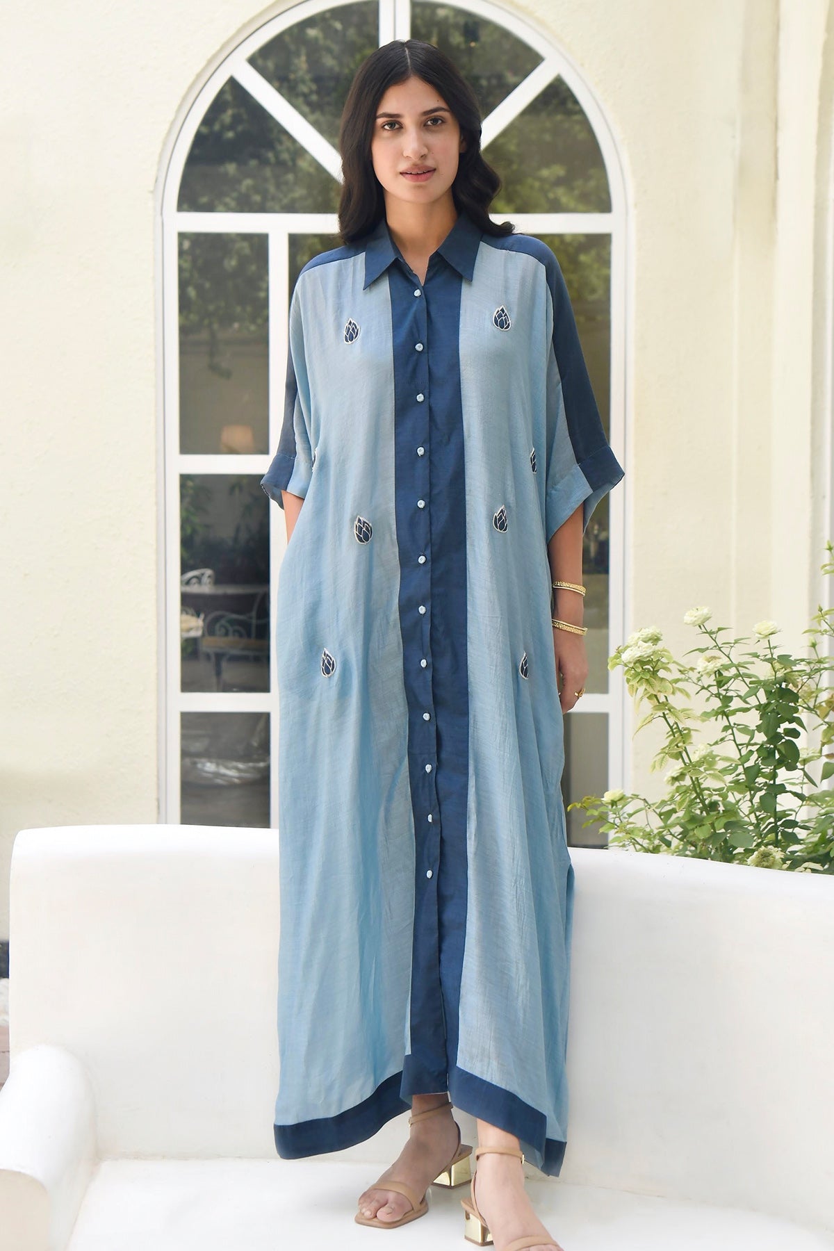 Buy Blue Embroidered Kaftan Shirt by Taro India for Women online at ScrollnShops