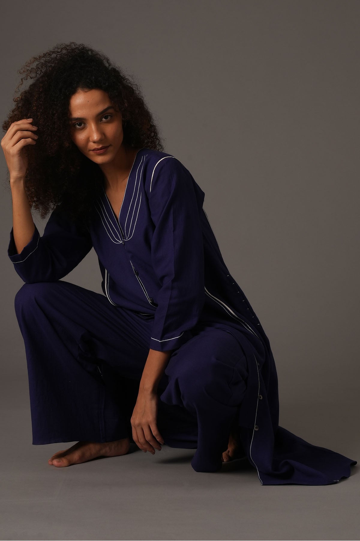 Handwoven Cotton Blue Kurta Set