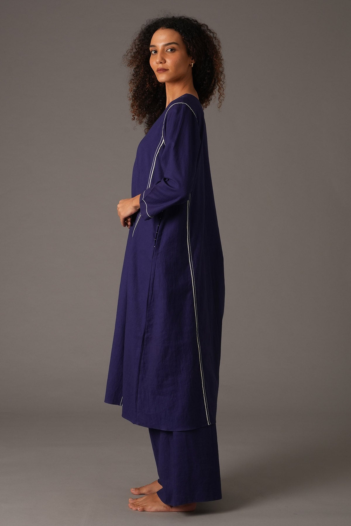 Handwoven Cotton Blue Kurta Set