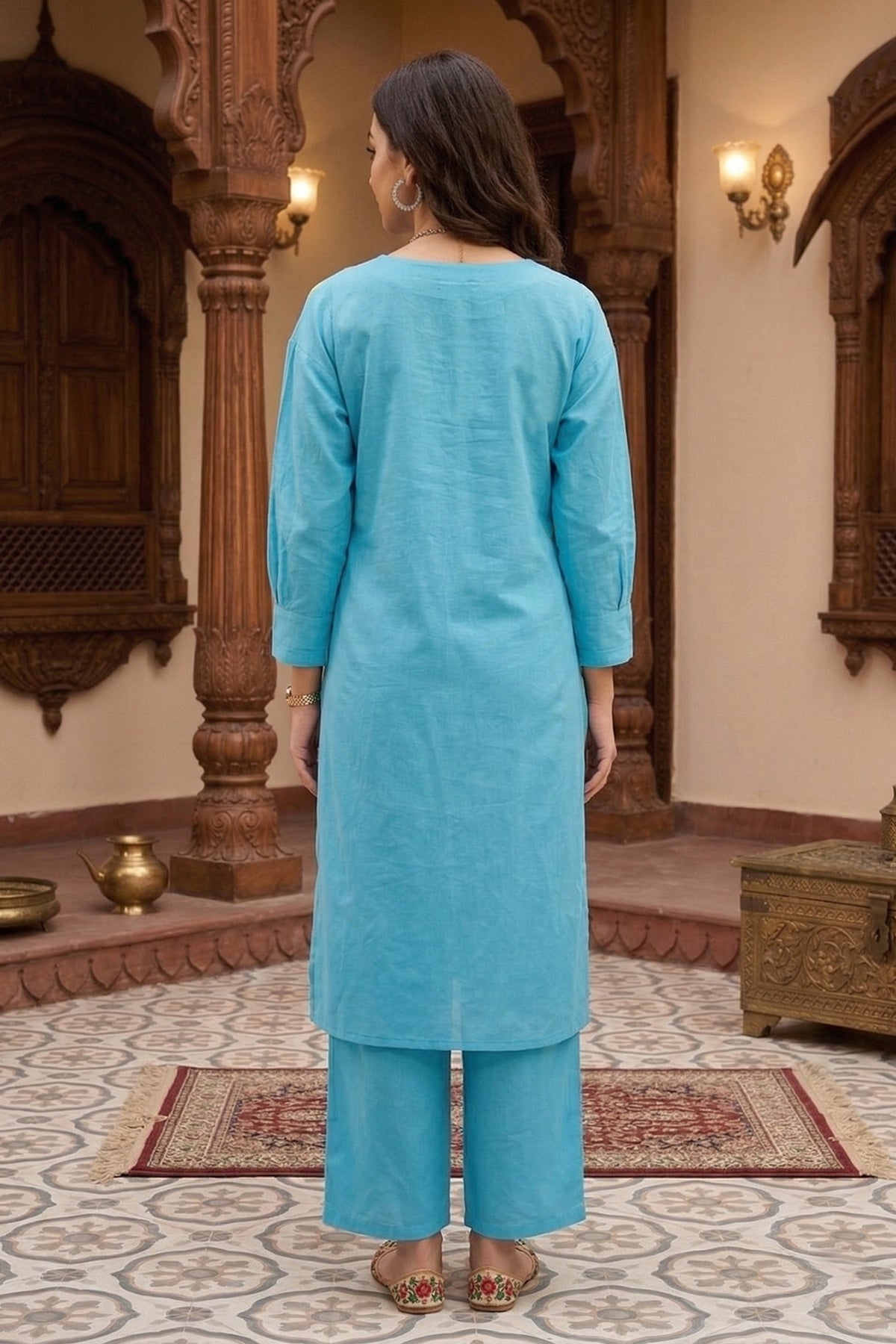 Blue Embroidered Kurta & Pants