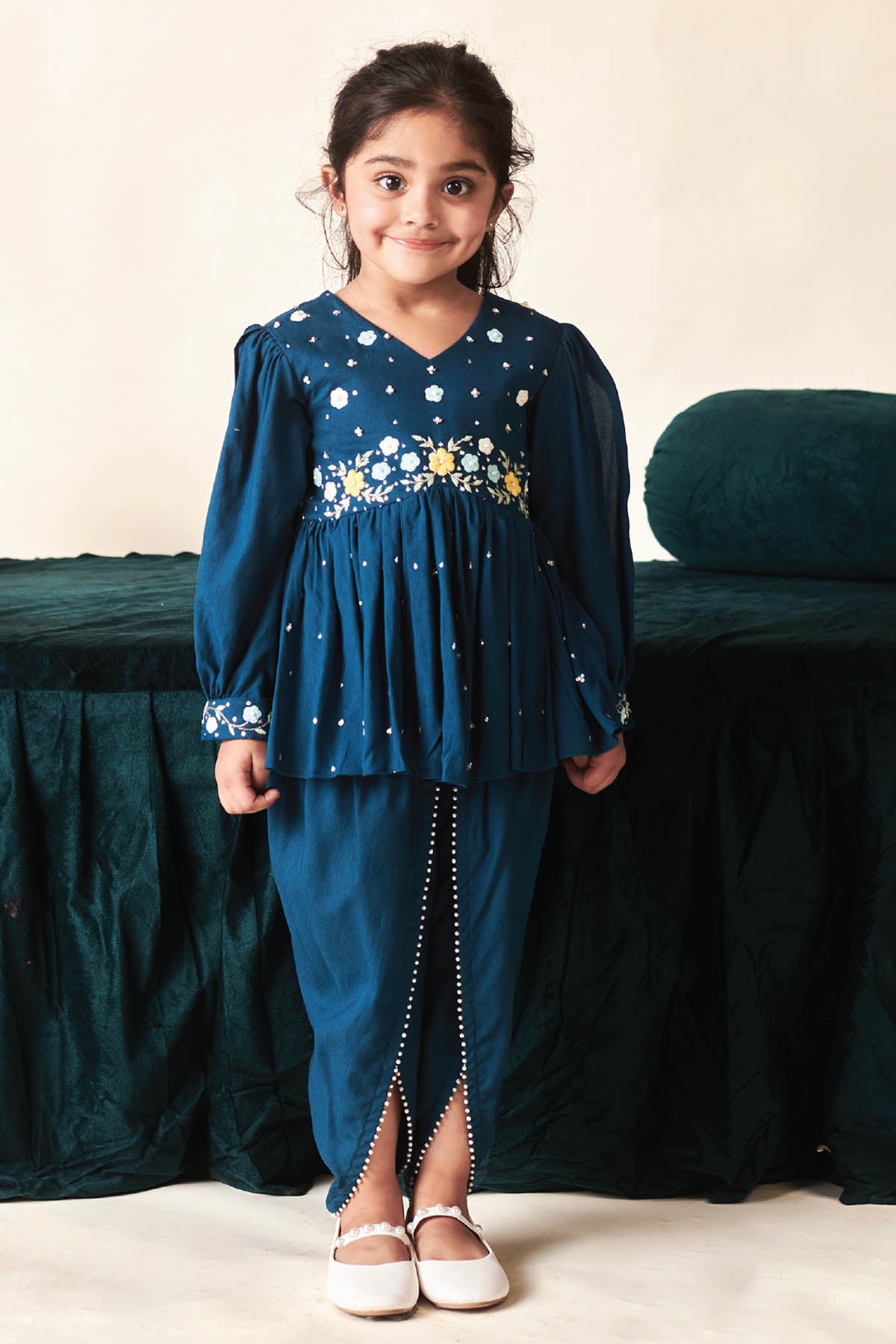 Designer Littleens Blue Embroidered Kurta & Dhoti For Kids (Boys & Girls) Available online at ScrollnShops