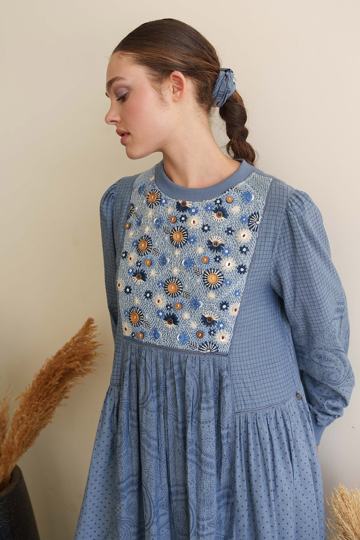 Blue Embroidered Maxi Dress