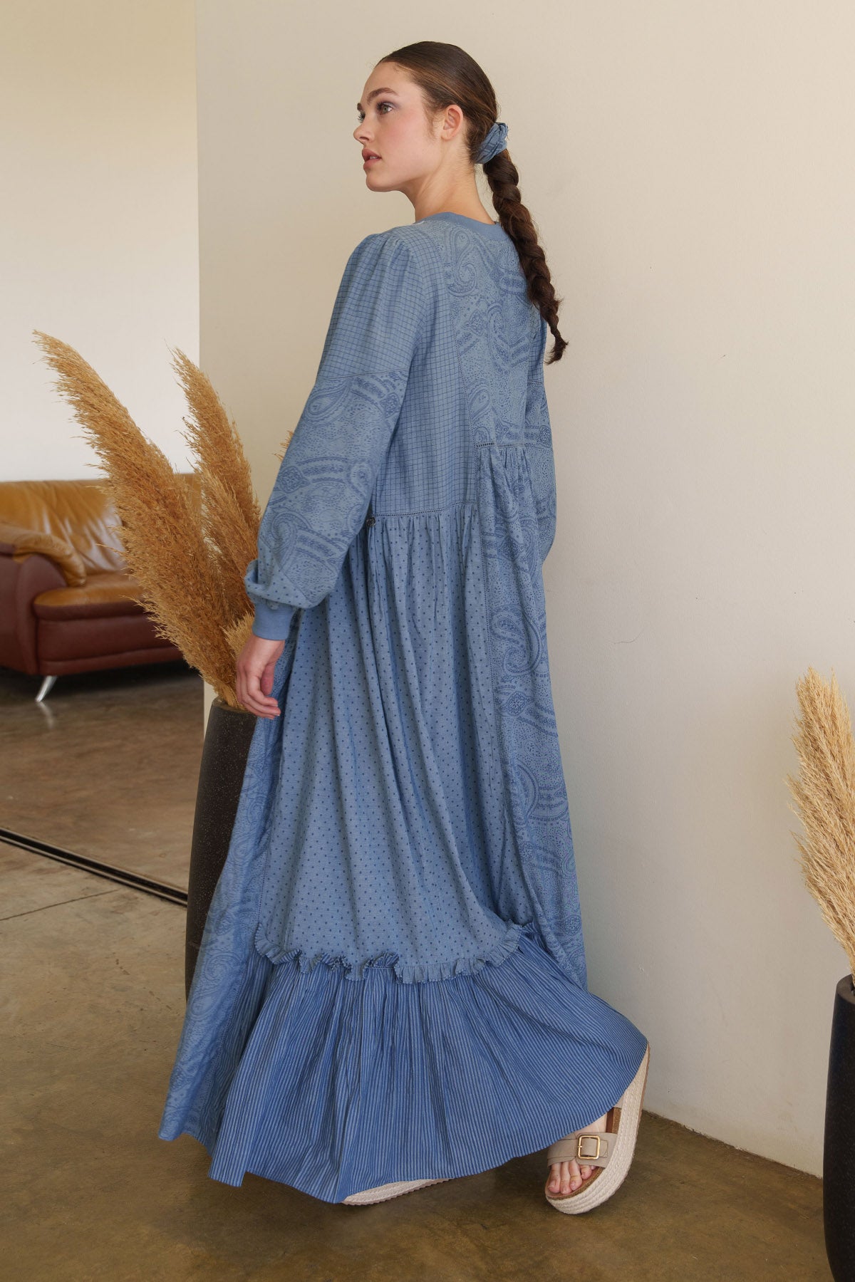 Blue Embroidered Maxi Dress